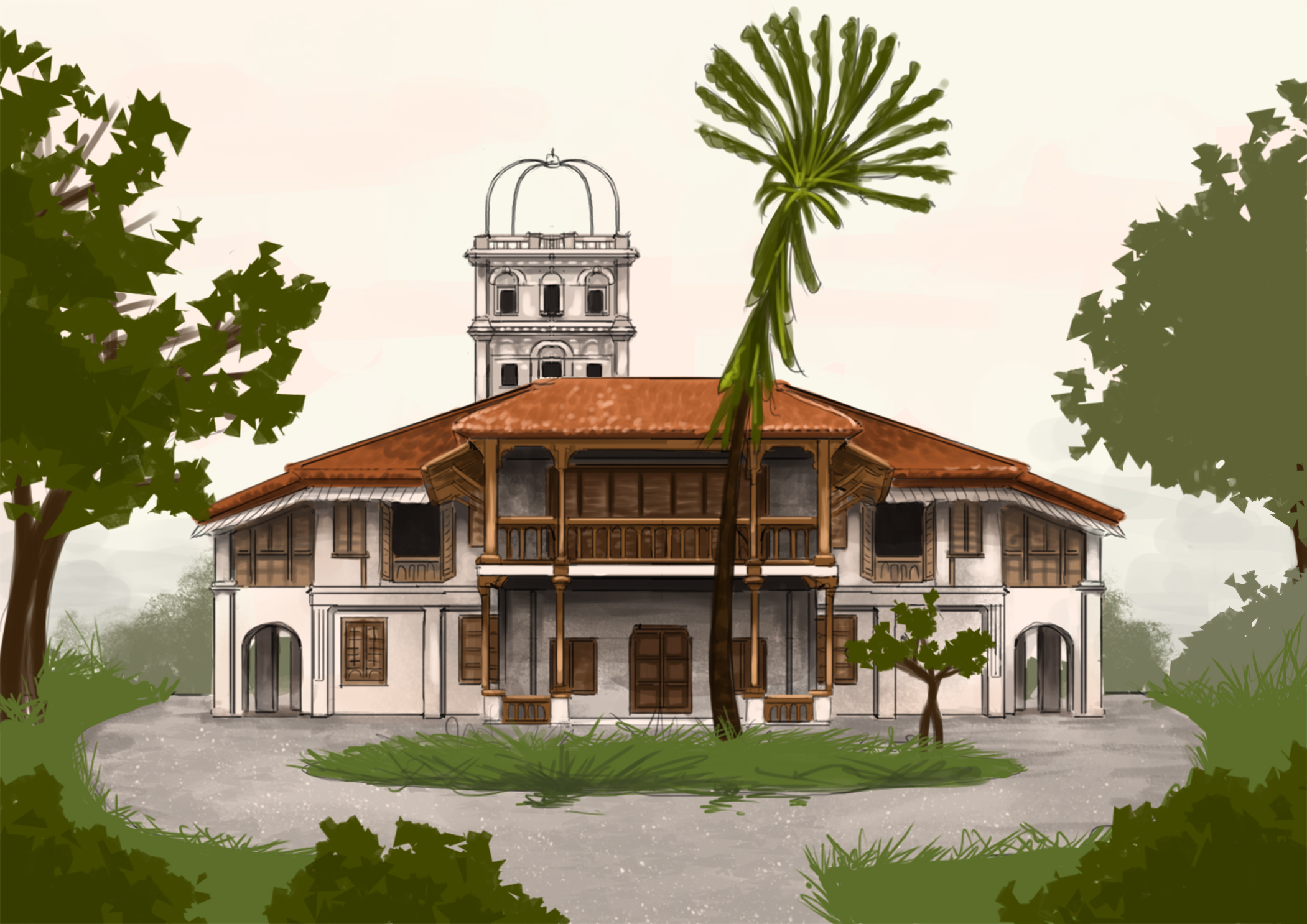 Artist's impression of Seah Liang Seah's historical Bendemeer House, commissioned and owned by Shawn Seah. 